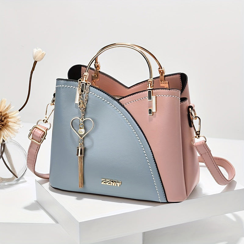 Trendy Korean Style Color Block Handbag - Large Capacity Women's Fashion Shoulder Crossbody Bucket Bag - Maliame Store