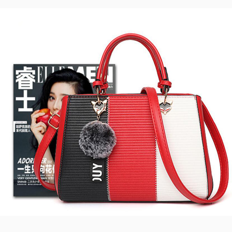 Women Party Handbag - Hairball Ornaments Totes Patchwork Handbag for Parties, Messenger Crossbody Shoulder Bag - Maliame Store