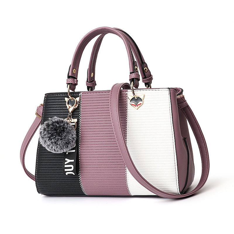 Women Party Handbag - Hairball Ornaments Totes Patchwork Handbag for Parties, Messenger Crossbody Shoulder Bag - Maliame Store