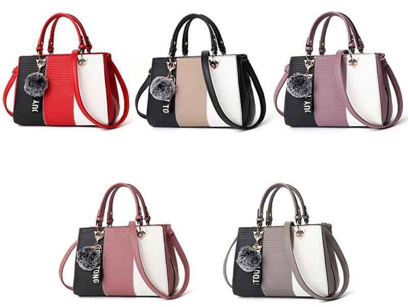 Women Party Handbag - Hairball Ornaments Totes Patchwork Handbag for Parties, Messenger Crossbody Shoulder Bag - Maliame Store