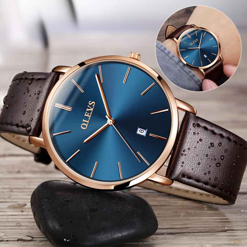 Luxury Men's Waterproof Watch - Fashion Casual Auto Date Quartz Wristwatch with Leather Sport Band - Maliame Store