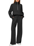 Women sporty two-piece outfit Long Sleeve Sweatshirt and Wide Leg Pants Set - Women Sporty Two-Piece Outfit - Maliame Store