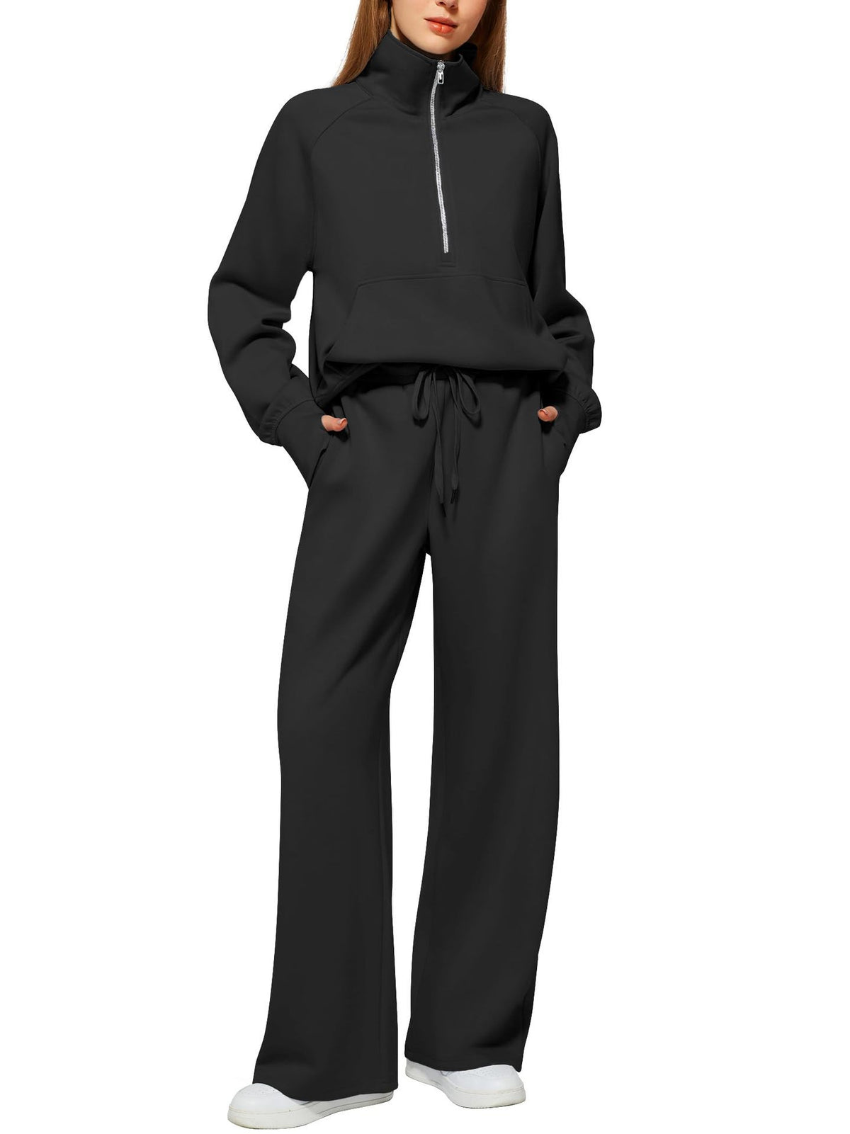 Women sporty two-piece outfit Long Sleeve Sweatshirt and Wide Leg Pants Set - Women Sporty Two-Piece Outfit - Maliame Store