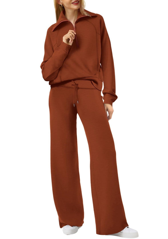 Women sporty two-piece outfit Long Sleeve Sweatshirt and Wide Leg Pants Set - Women Sporty Two-Piece Outfit - Maliame Store