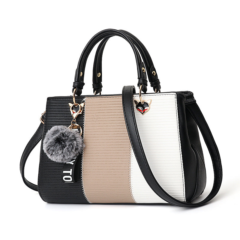 Women Party Handbag - Hairball Ornaments Totes Patchwork Handbag for Parties, Messenger Crossbody Shoulder Bag - Maliame Store