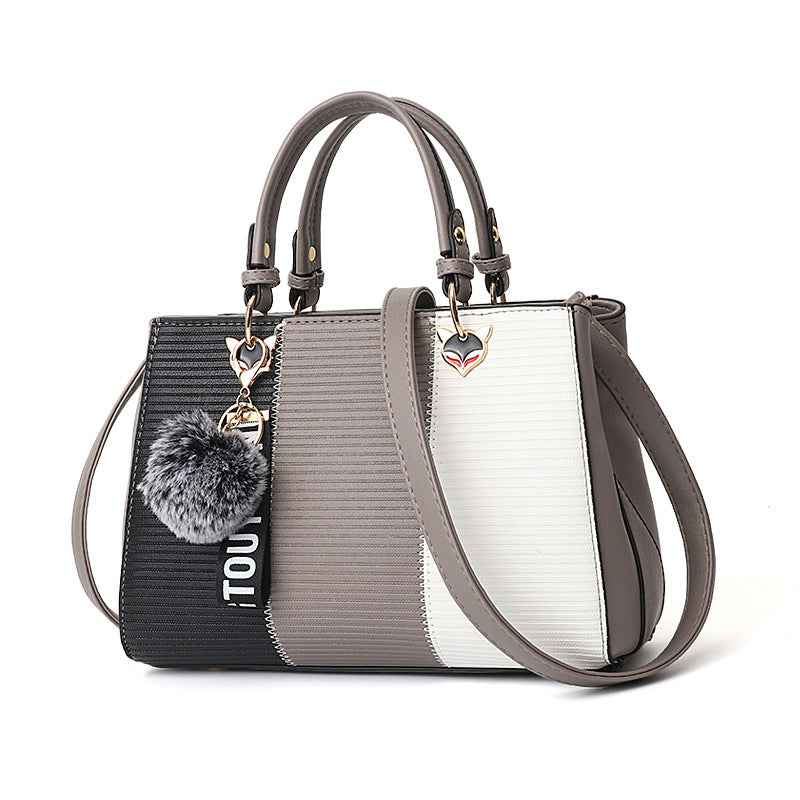 Women Party Handbag - Hairball Ornaments Totes Patchwork Handbag for Parties, Messenger Crossbody Shoulder Bag - Maliame Store