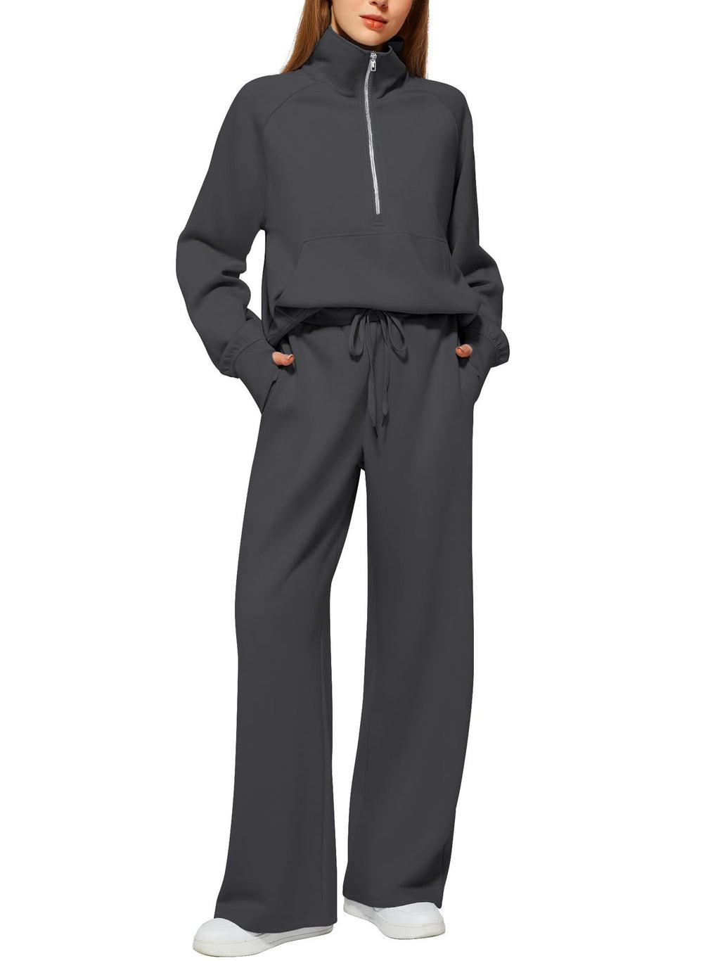 Women sporty two-piece outfit Long Sleeve Sweatshirt and Wide Leg Pants Set - Women Sporty Two-Piece Outfit - Maliame Store