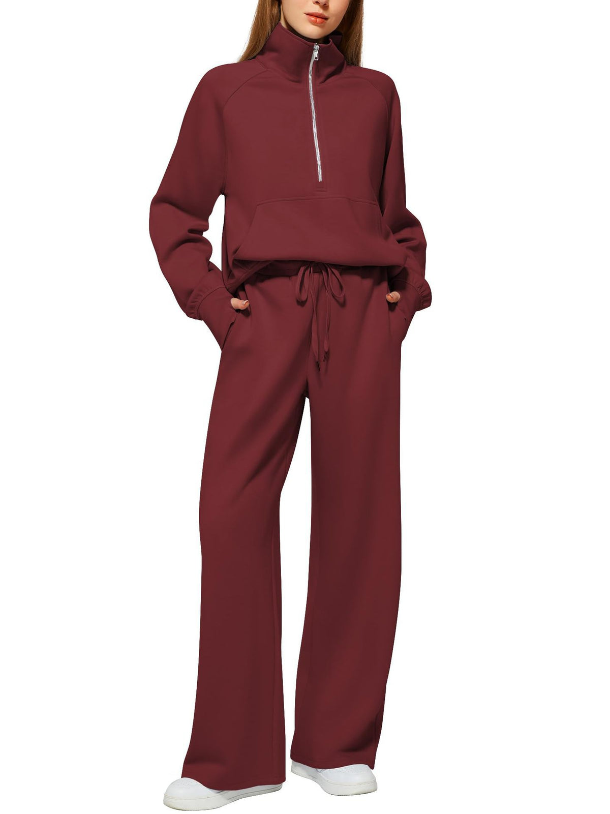 Women sporty two-piece outfit Long Sleeve Sweatshirt and Wide Leg Pants Set - Women Sporty Two-Piece Outfit - Maliame Store
