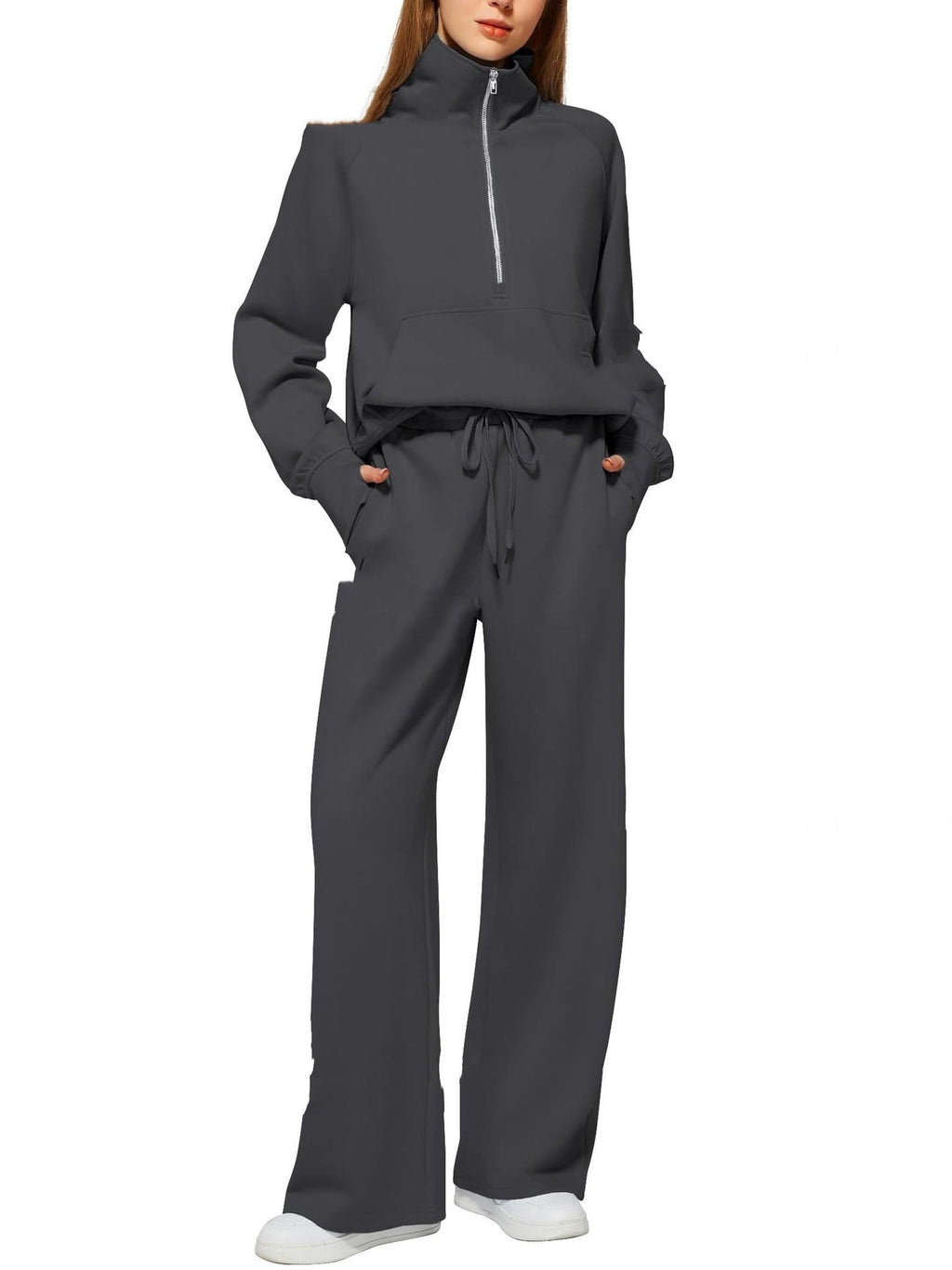 Women sporty two-piece outfit Long Sleeve Sweatshirt and Wide Leg Pants Set - Women Sporty Two-Piece Outfit - Maliame Store