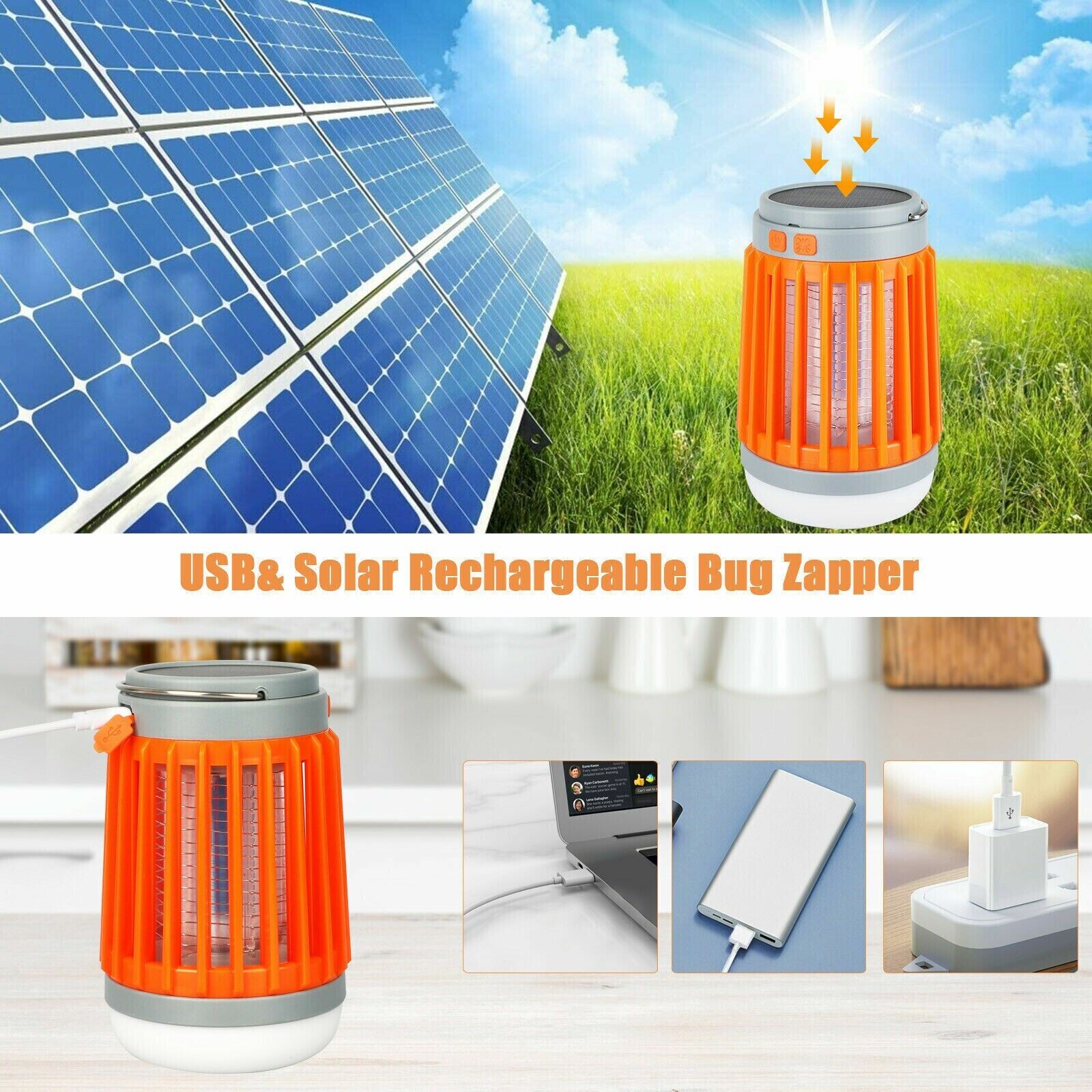 Lampe Anti-Moustiques Solaire & USB – Zappeur Électrique 3-en-1 IP67 | Camping & Outdoor