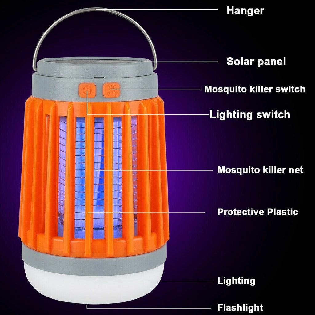 Lampe Anti-Moustiques Solaire & USB – Zappeur Électrique 3-en-1 IP67 | Camping & Outdoor