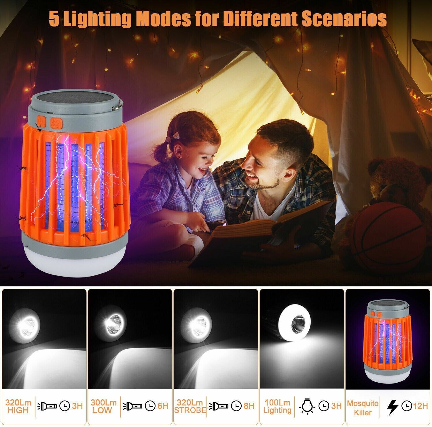 Lampe Anti-Moustiques Solaire & USB – Zappeur Électrique 3-en-1 IP67 | Camping & Outdoor