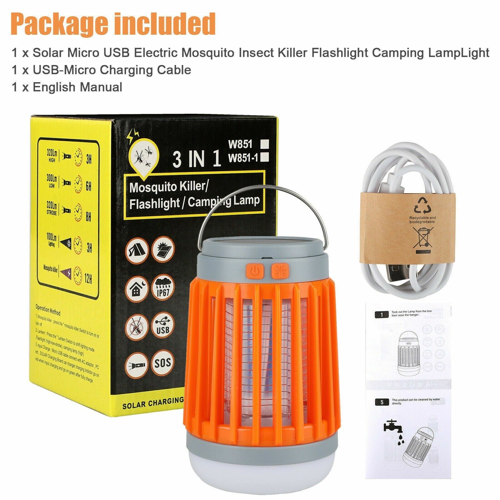 Lampe Anti-Moustiques Solaire & USB – Zappeur Électrique 3-en-1 IP67 | Camping & Outdoor