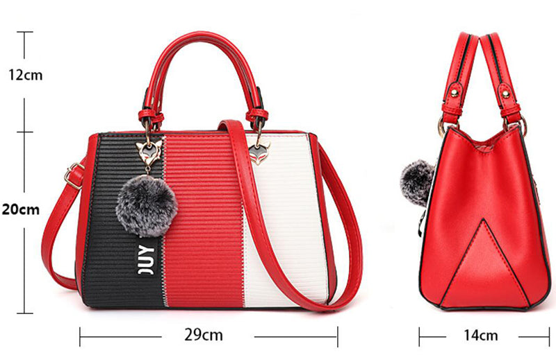 Women Party Handbag - Hairball Ornaments Totes Patchwork Handbag for Parties, Messenger Crossbody Shoulder Bag - Maliame Store