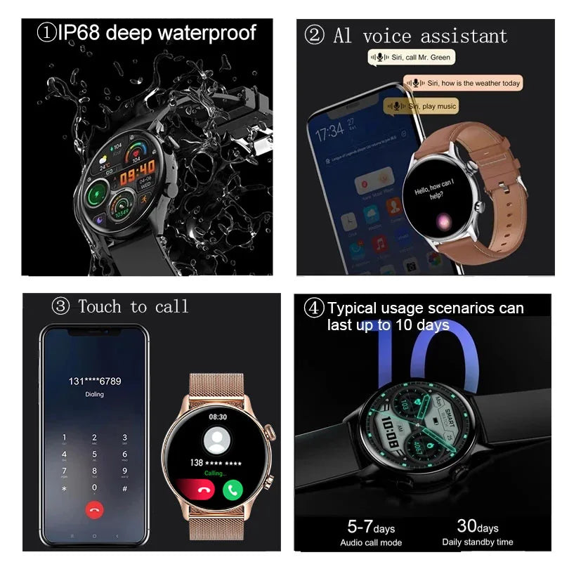 2025 New Smartwatch Women AMOLED HD Screen Always On Display Bluetooth Call IP68 Waterproof GPS Smart Men Watch For Android ios - Maliame Store