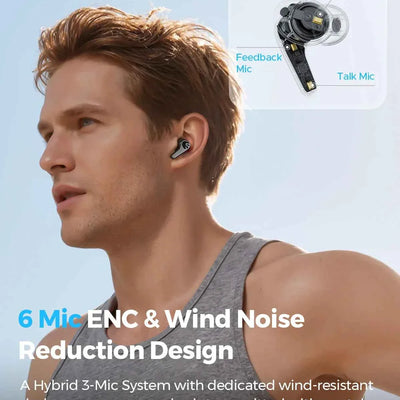 Auriculares inalámbricos SOUNDPEATS C30 de -52 dB con cancelación de ruido híbrida, Bluetooth 6.0, audio LDAC de alta resolución, 6 micrófonos ENC, carga rápida, IP54