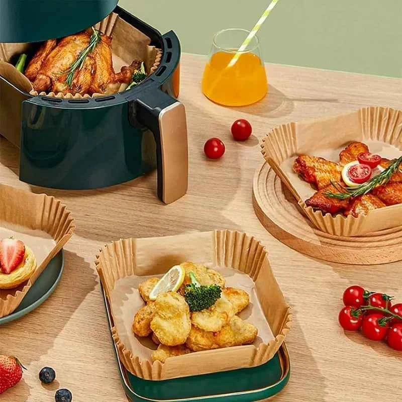 100pcs Disposable Square Mini Air Fryer Liners for 2-3 qt Air Fryer Non-Stick Oil-proof and Water-proof Parchment Paper Pads