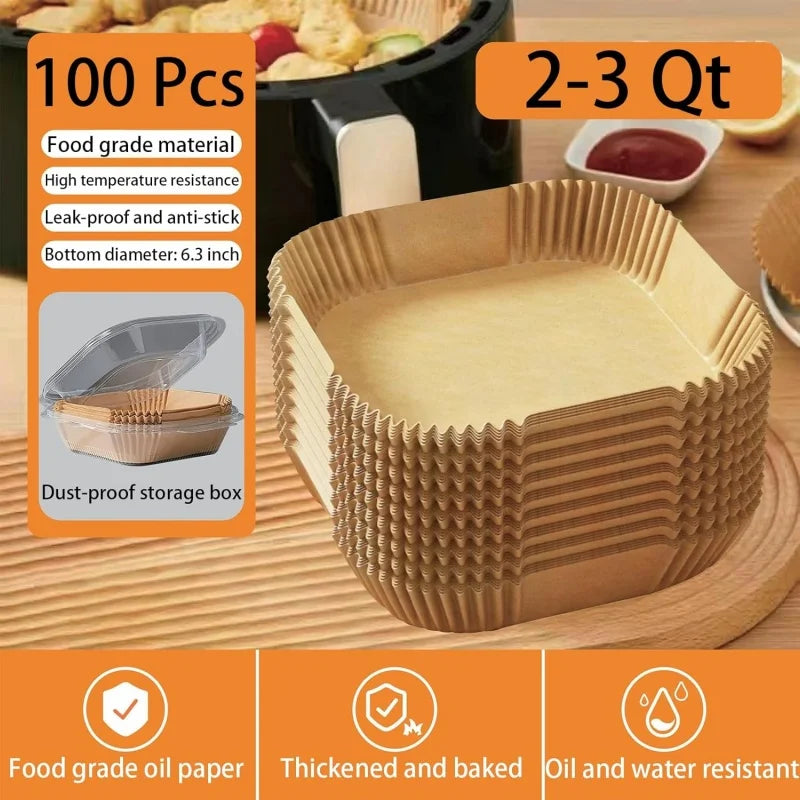 100pcs Disposable Square Mini Air Fryer Liners for 2-3 qt Air Fryer Non-Stick Oil-proof and Water-proof Parchment Paper Pads