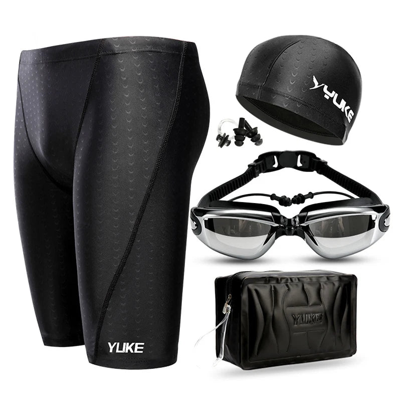 Men Swimming Shorts Waterproof Competition Swim Equipment Goggles with Ear-plug Cap Case Trunks Briefs Swimwear Half Pants 2022 - Maliame Store