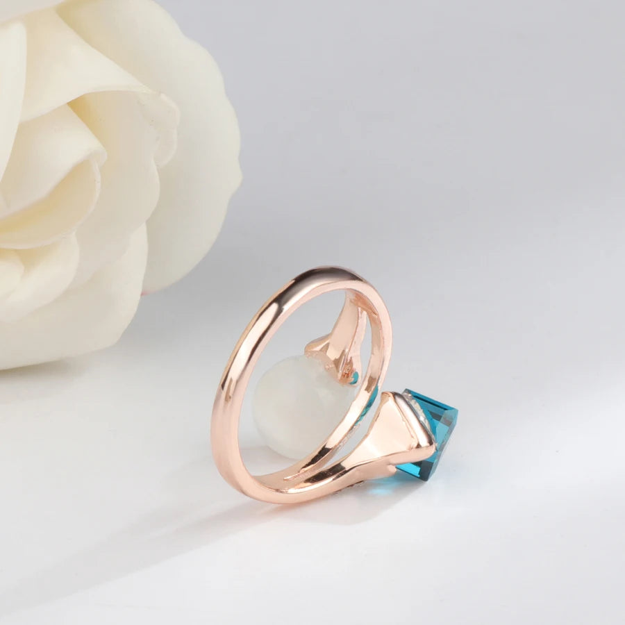 Kinel Luxury Opal Ring For Women 585 Rose Gold Blue Crystal Wedding Rings Fashion Jewelry Wholesale