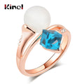 Kinel Luxury Opal Ring For Women 585 Rose Gold Blue Crystal Wedding Rings Fashion Jewelry Wholesale