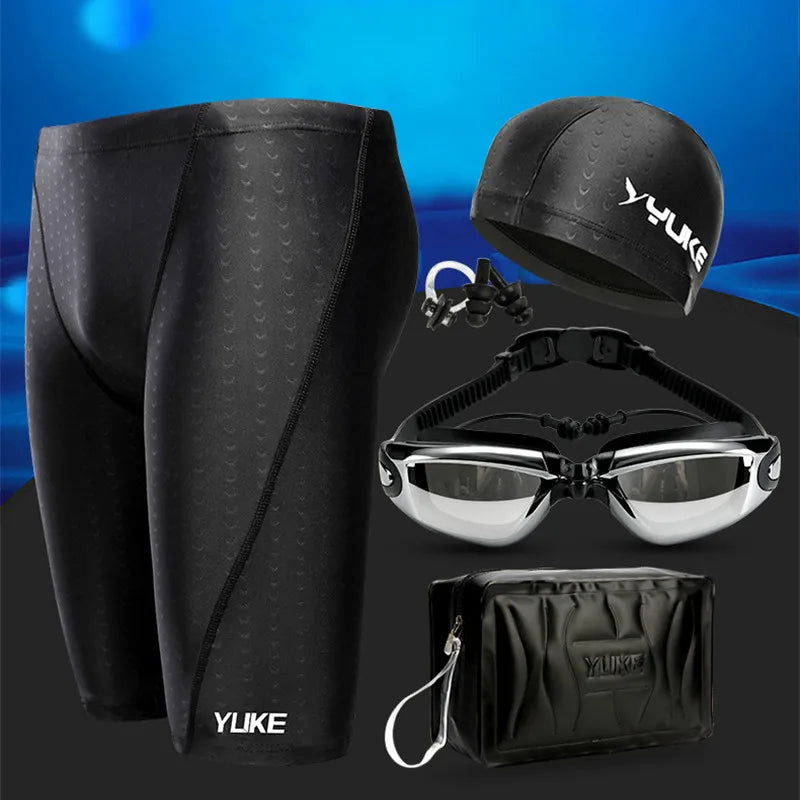 Men Swimming Shorts Waterproof Competition Swim Equipment Goggles with Ear-plug Cap Case Trunks Briefs Swimwear Half Pants 2022 - Maliame Store