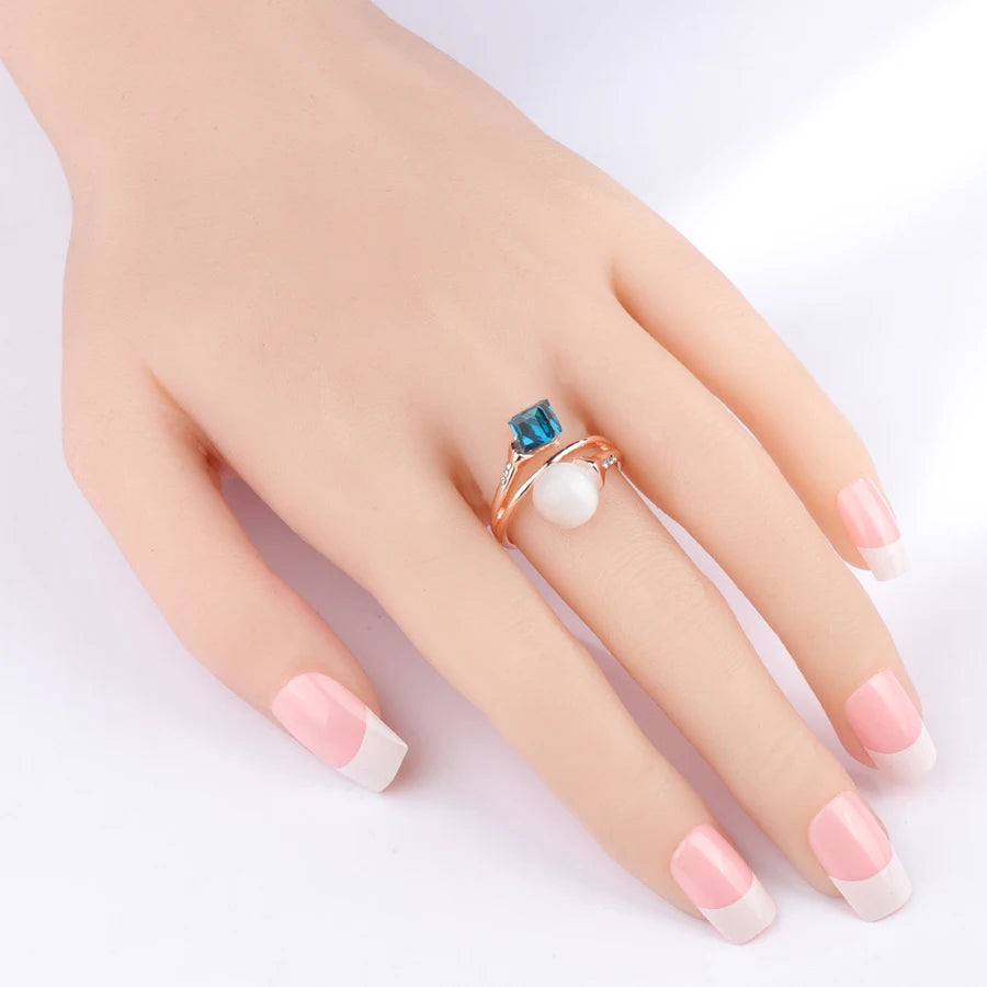 Kinel Luxury Opal Ring For Women 585 Rose Gold Blue Crystal Wedding Rings Fashion Jewelry Wholesale