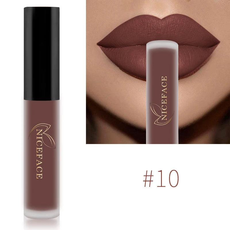 NICEFACE Matte Liquid Lipstick Waterproof Long Lasting Lip Gloss Tint Sexy Red Nude Purple Metallic Lipsticks Makeup Cosmetics - Maliame Store