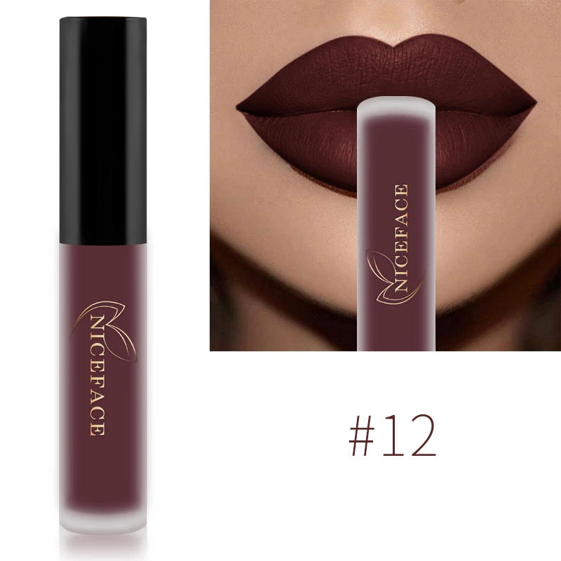 NICEFACE Matte Liquid Lipstick Waterproof Long Lasting Lip Gloss Tint Sexy Red Nude Purple Metallic Lipsticks Makeup Cosmetics - Maliame Store