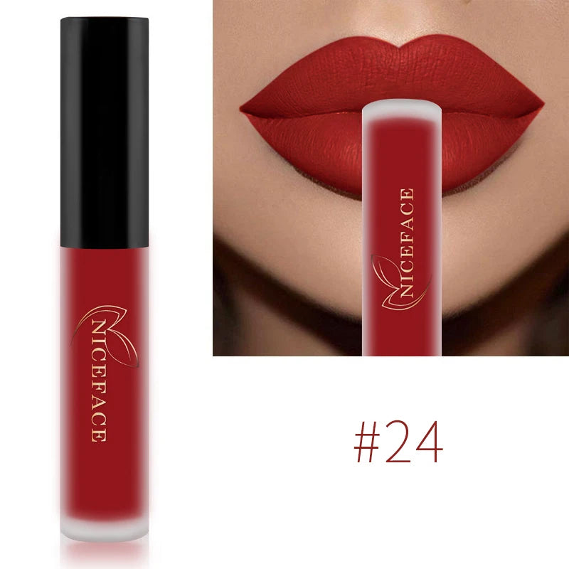 NICEFACE Matte Liquid Lipstick Waterproof Long Lasting Lip Gloss Tint Sexy Red Nude Purple Metallic Lipsticks Makeup Cosmetics - Maliame Store