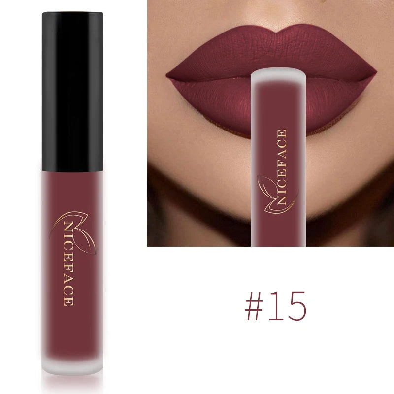 NICEFACE Matte Liquid Lipstick Waterproof Long Lasting Lip Gloss Tint Sexy Red Nude Purple Metallic Lipsticks Makeup Cosmetics - Maliame Store