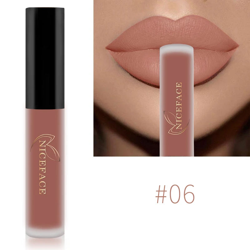 NICEFACE Matte Liquid Lipstick Waterproof Long Lasting Lip Gloss Tint Sexy Red Nude Purple Metallic Lipsticks Makeup Cosmetics - Maliame Store