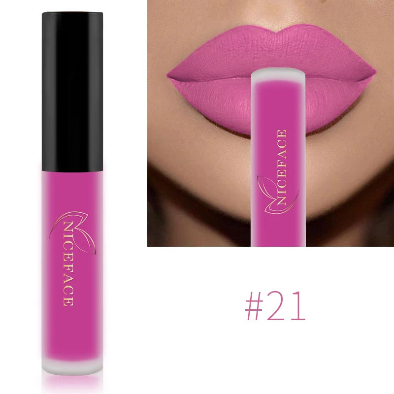 NICEFACE Matte Liquid Lipstick Waterproof Long Lasting Lip Gloss Tint Sexy Red Nude Purple Metallic Lipsticks Makeup Cosmetics - Maliame Store