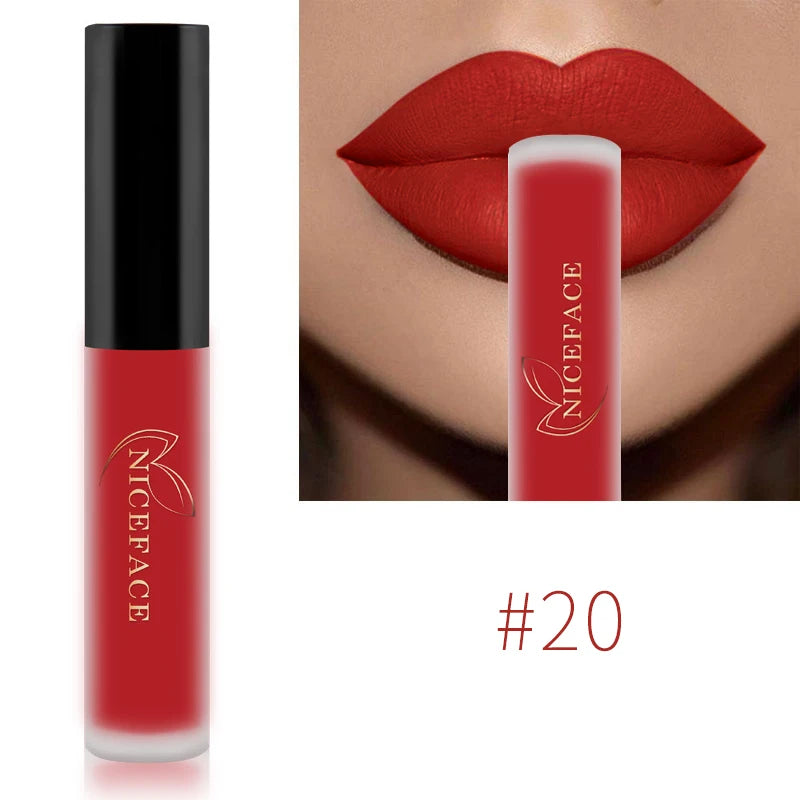 NICEFACE Matte Liquid Lipstick Waterproof Long Lasting Lip Gloss Tint Sexy Red Nude Purple Metallic Lipsticks Makeup Cosmetics - Maliame Store