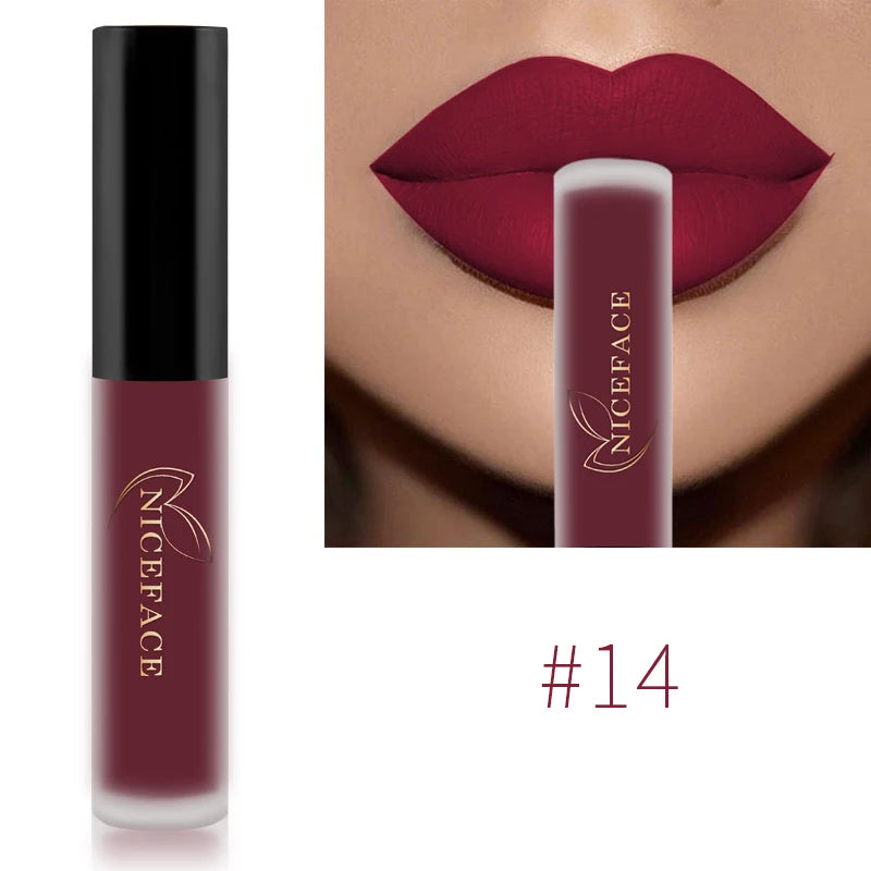 NICEFACE Matte Liquid Lipstick Waterproof Long Lasting Lip Gloss Tint Sexy Red Nude Purple Metallic Lipsticks Makeup Cosmetics - Maliame Store