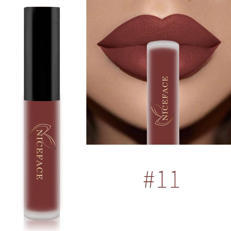 NICEFACE Matte Liquid Lipstick Waterproof Long Lasting Lip Gloss Tint Sexy Red Nude Purple Metallic Lipsticks Makeup Cosmetics - Maliame Store
