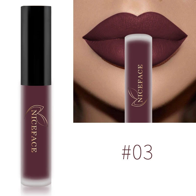NICEFACE Matte Liquid Lipstick Waterproof Long Lasting Lip Gloss Tint Sexy Red Nude Purple Metallic Lipsticks Makeup Cosmetics - Maliame Store
