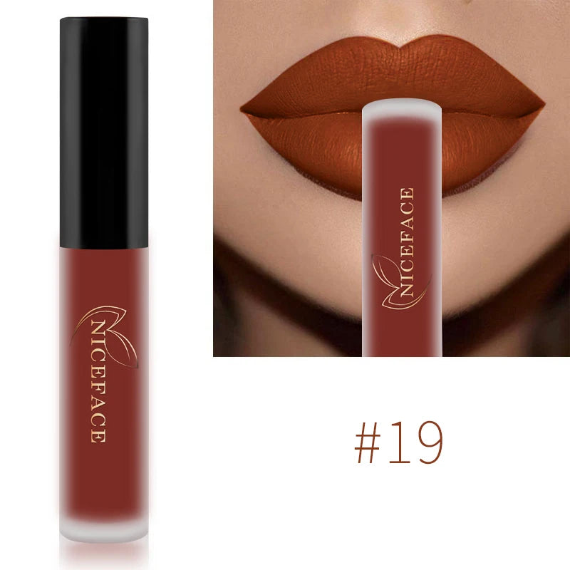 NICEFACE Matte Liquid Lipstick Waterproof Long Lasting Lip Gloss Tint Sexy Red Nude Purple Metallic Lipsticks Makeup Cosmetics - Maliame Store