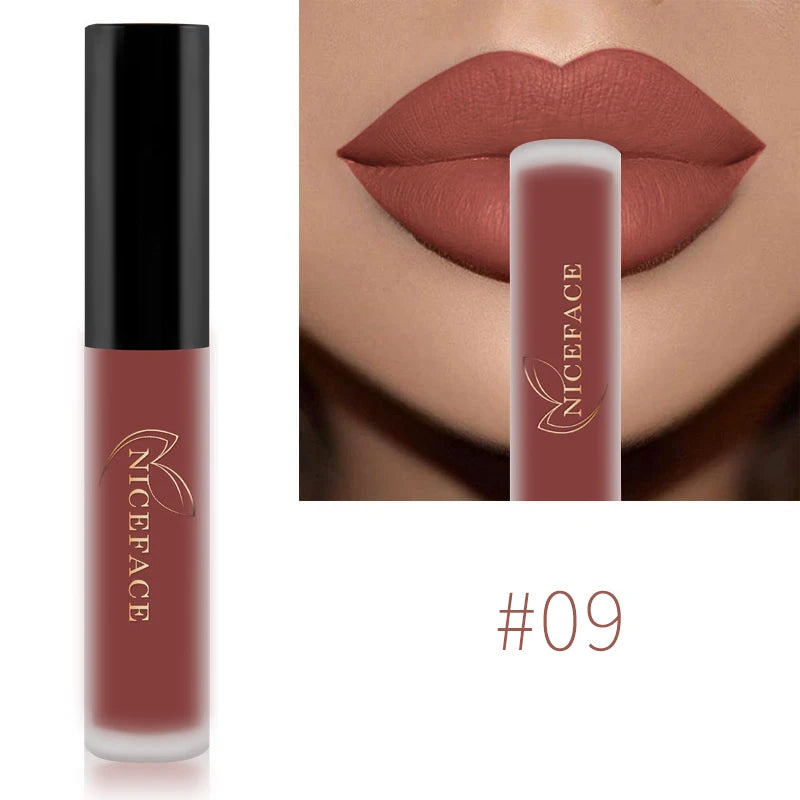 NICEFACE Matte Liquid Lipstick Waterproof Long Lasting Lip Gloss Tint Sexy Red Nude Purple Metallic Lipsticks Makeup Cosmetics - Maliame Store