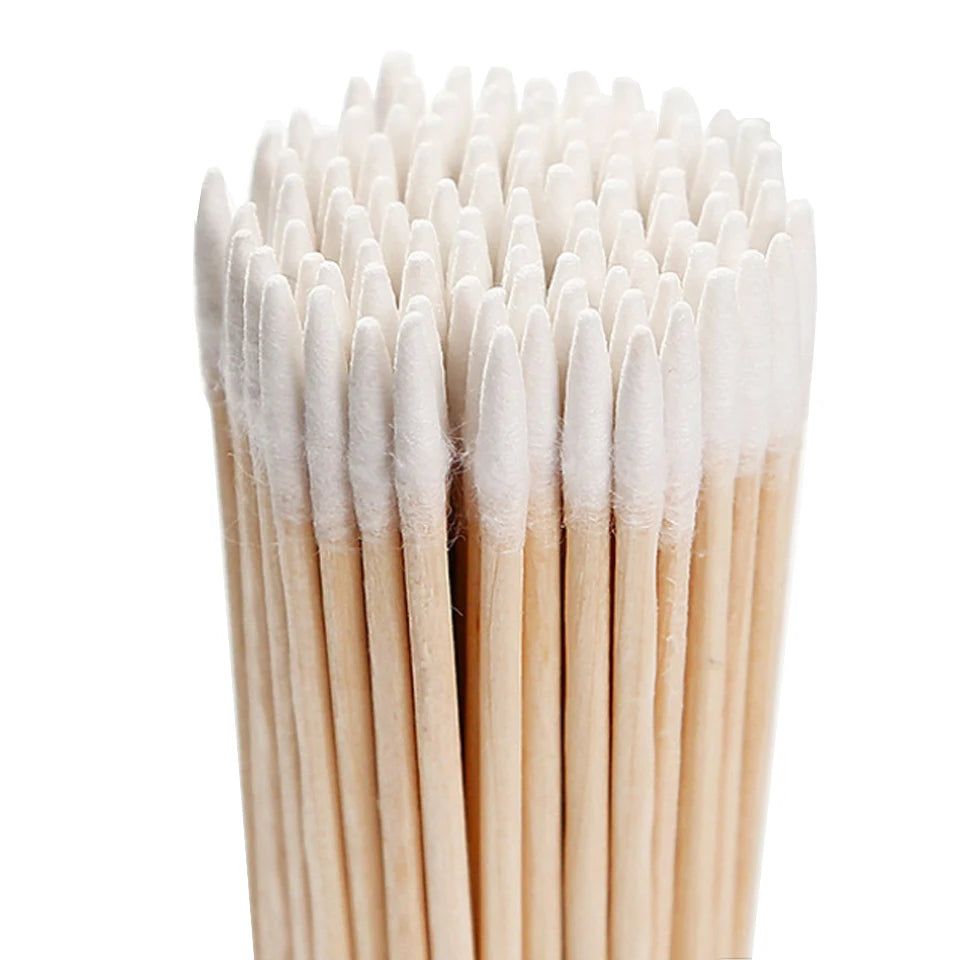 High Quality 1 Bag 100pcs Wooden Cotton Stick Swabs Buds For Cleaning The Ears Eyebrow Lips Eyeline Tattoo Makeup Cosmetics - Maliame Store