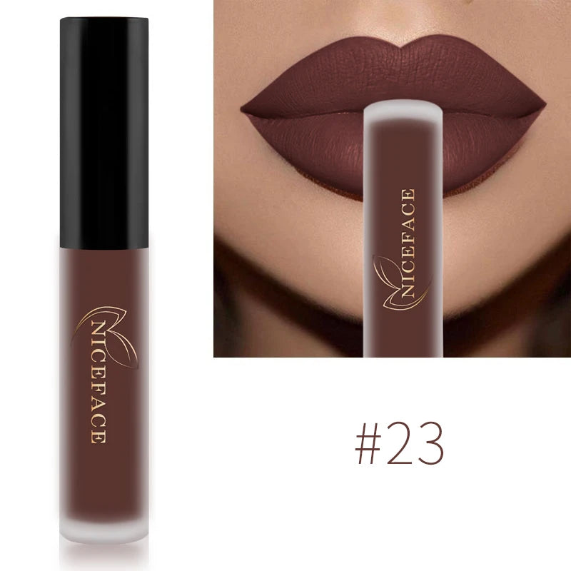 NICEFACE Matte Liquid Lipstick Waterproof Long Lasting Lip Gloss Tint Sexy Red Nude Purple Metallic Lipsticks Makeup Cosmetics - Maliame Store