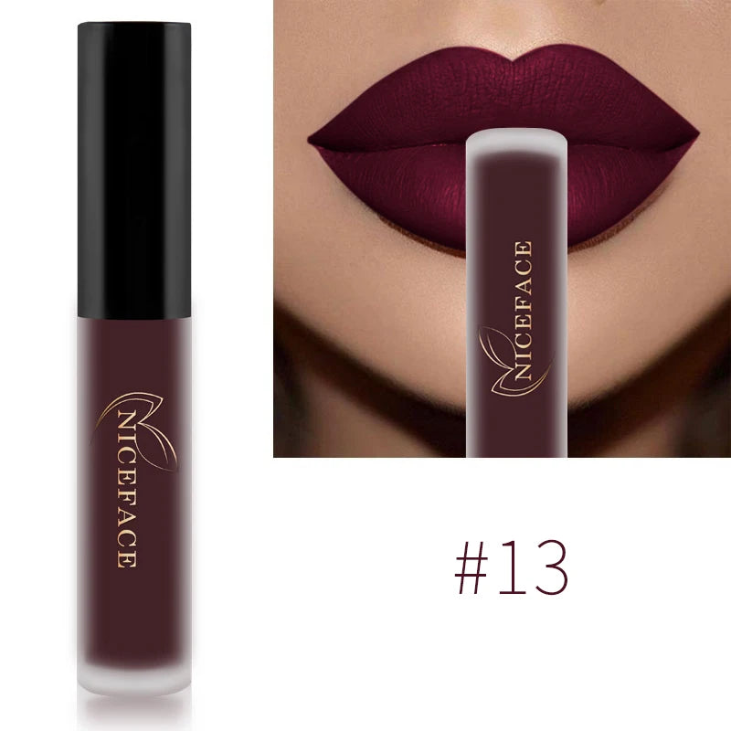 NICEFACE Matte Liquid Lipstick Waterproof Long Lasting Lip Gloss Tint Sexy Red Nude Purple Metallic Lipsticks Makeup Cosmetics - Maliame Store