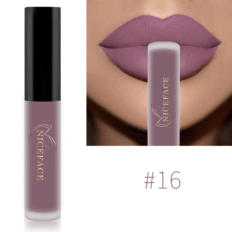NICEFACE Matte Liquid Lipstick Waterproof Long Lasting Lip Gloss Tint Sexy Red Nude Purple Metallic Lipsticks Makeup Cosmetics - Maliame Store