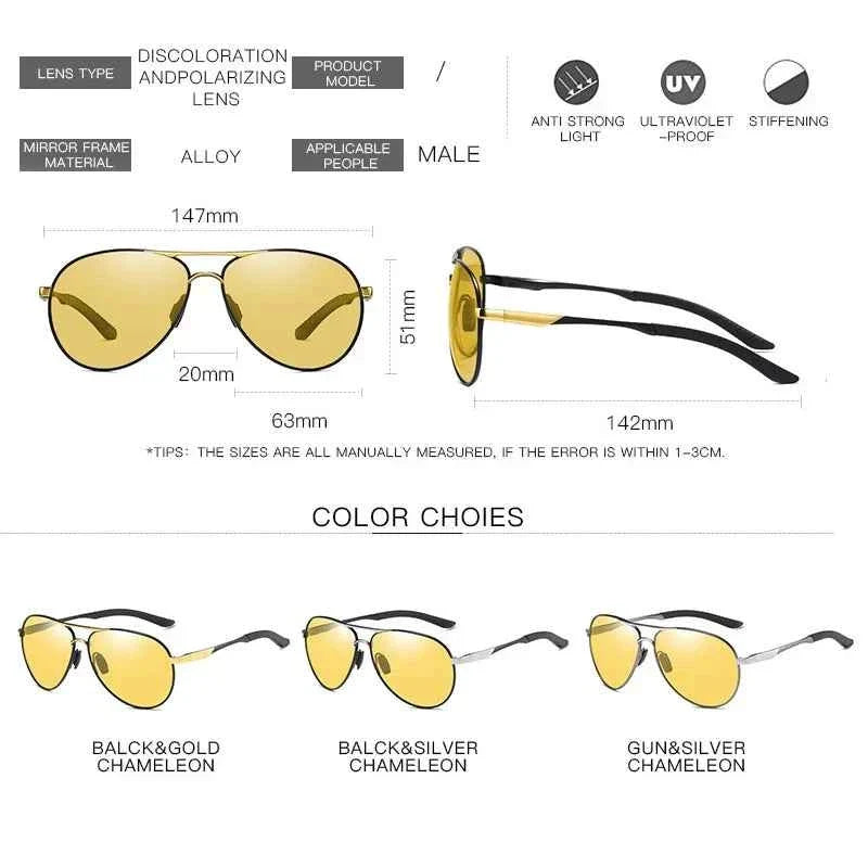 LIOUMO Pilot Photochromic Polarized Sunglasses - Day & Night Vision - Maliame Store