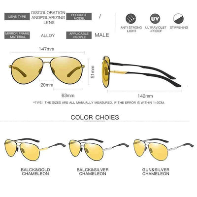 Lunettes de soleil polarisées photochromiques aviateur