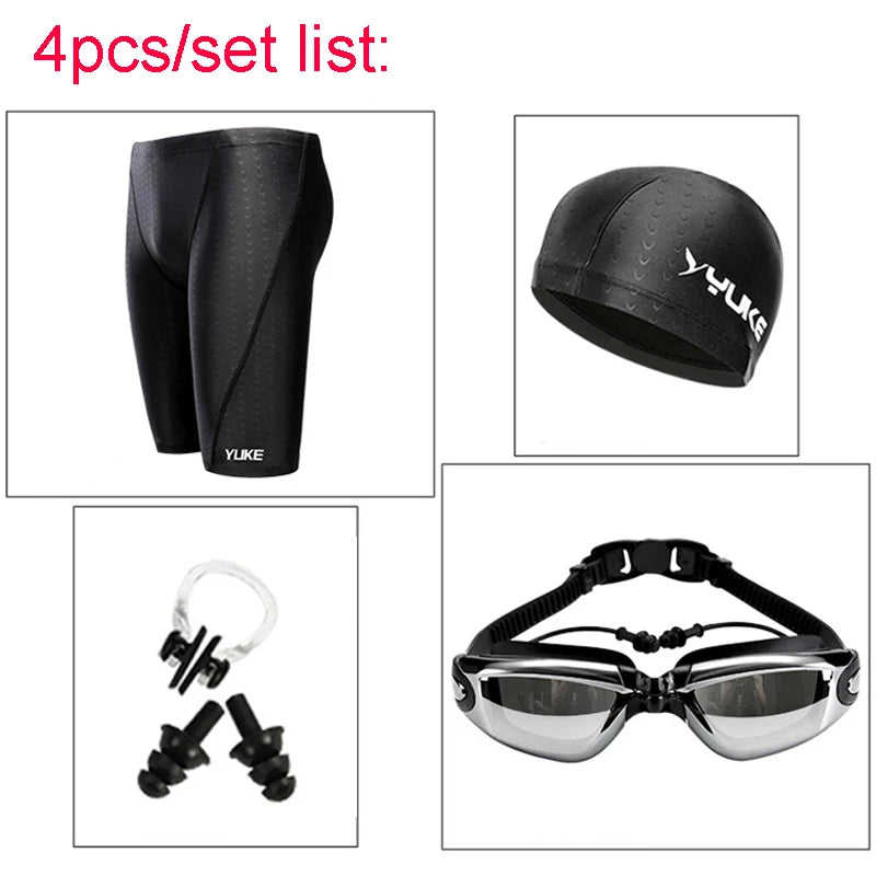 Men Swimming Shorts Waterproof Competition Swim Equipment Goggles with Ear-plug Cap Case Trunks Briefs Swimwear Half Pants 2022 - Maliame Store