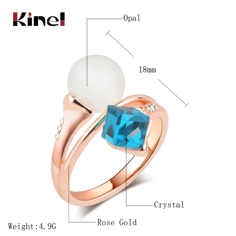 Kinel Luxury Opal Ring For Women 585 Rose Gold Blue Crystal Wedding Rings Fashion Jewelry Wholesale