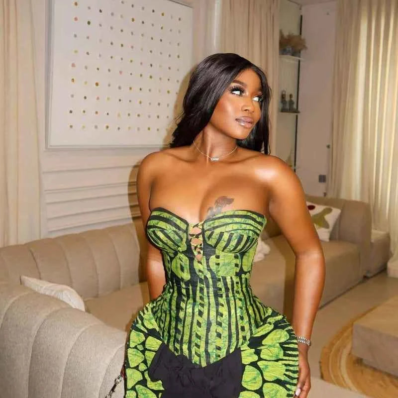 Sexy Party Printed Dress For Woman 2025 Strapless Sleeveless Package Hip Ribbon Bodycon Elegant Classy Slim African Female Gowns