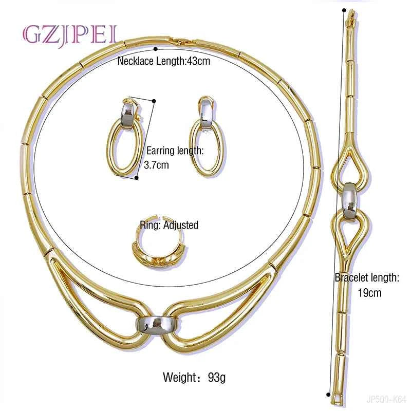 Arabic Jewelry Set For Women Charm 18k Gold Plated Full Jewelry Black And Gold Color Necklace Set Party Accessories