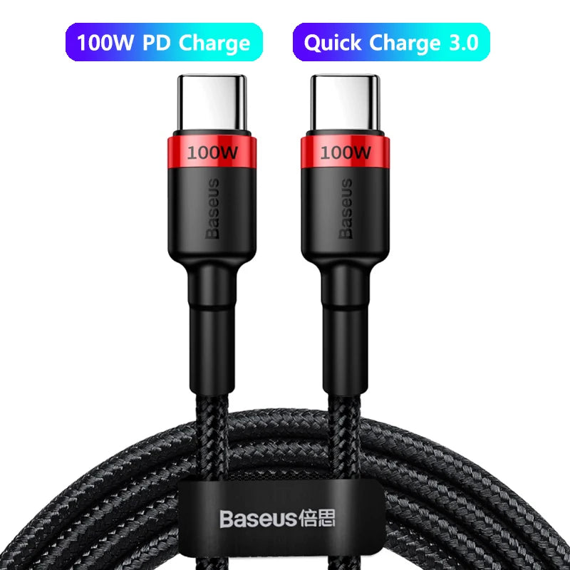 Baseus 100W/5A USB C To USB Type C Cable For iPhone 16 15 PD Fast Charging Charger Cord For Macbook Samsung Xiaomi Type-C Cable - Maliame Store